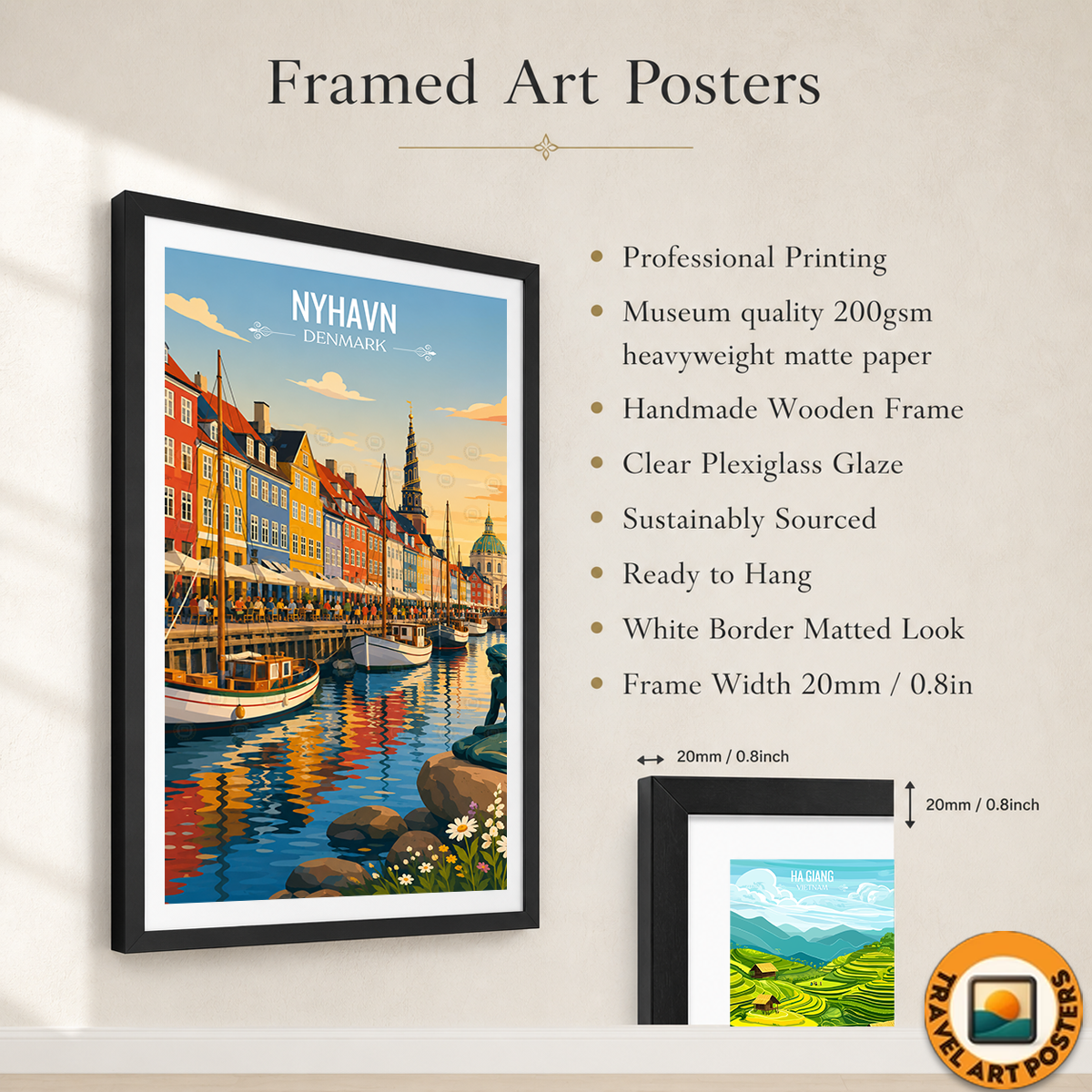 Nyhavn - Denmark - Travel Poster Vintage Style Wall Art Print - Art Print - Travel Art Poster