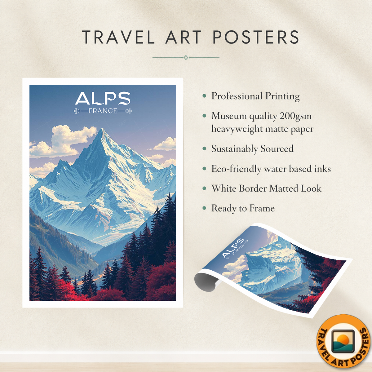 French Alps - France - Travel Art Wall Deco Poster - Art Print - Travel Art Poster