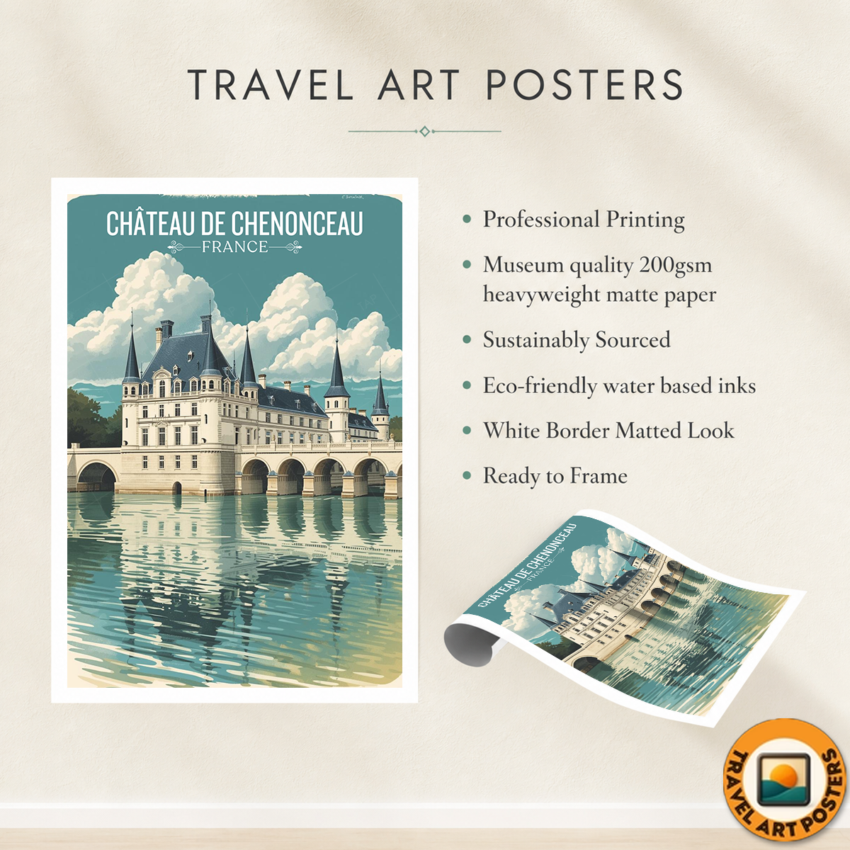 Ladies' Castle - France - Travel Art Wall Deco Poster - Art Print - Travel Art Poster