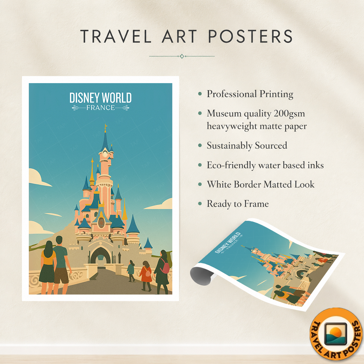 Disney World - France - Travel Art Wall Deco Poster - Art Print - Travel Art Poster