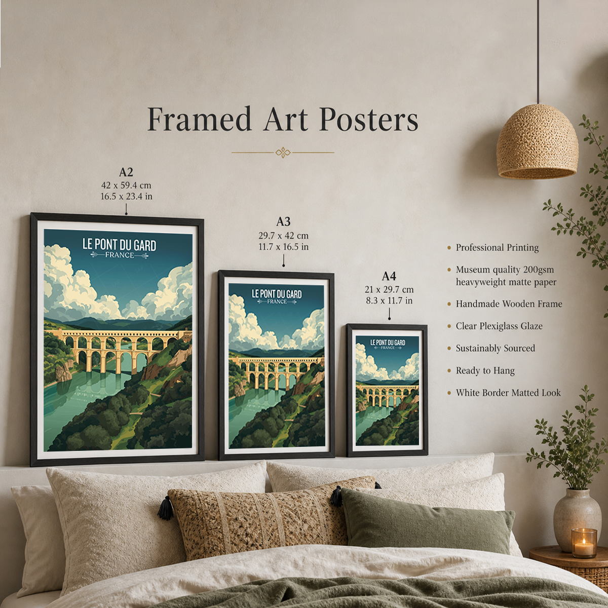 Le Pont du Gard Bridge - France - Travel Art Wall Deco Poster - Art Print - Travel Art Poster