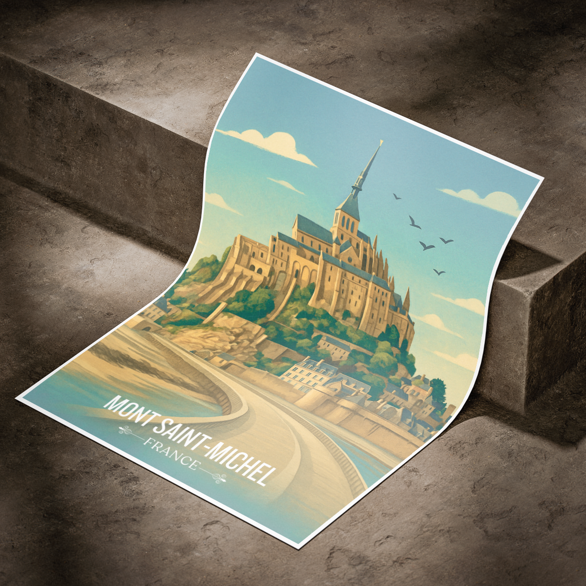 Mont Tombe - France - Travel Art Wall Deco Poster - Art Print - Travel Art Poster