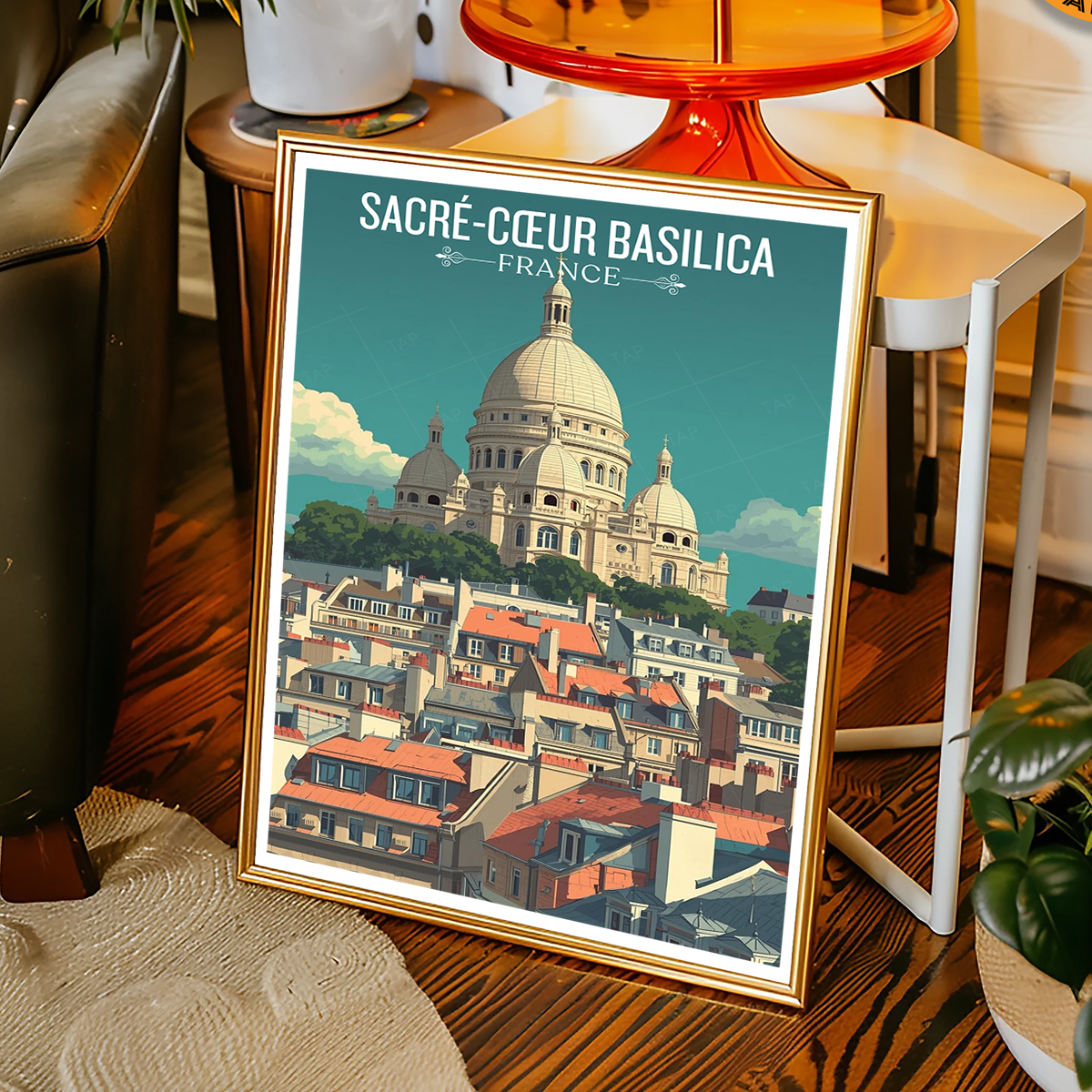 Montmartre Basilica - France - Travel Art Wall Deco Poste - Art Print - Travel Art Poster