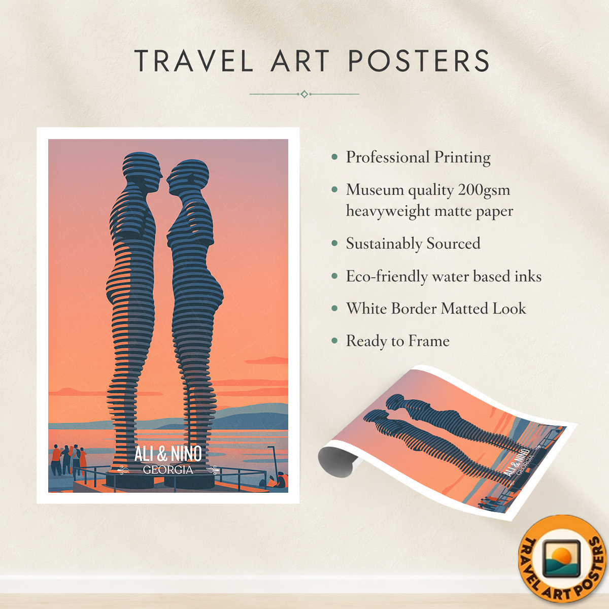 Ali and Nino Statues - Georgia - Travel Wall Art Print - Art Print - Travel Art Poster