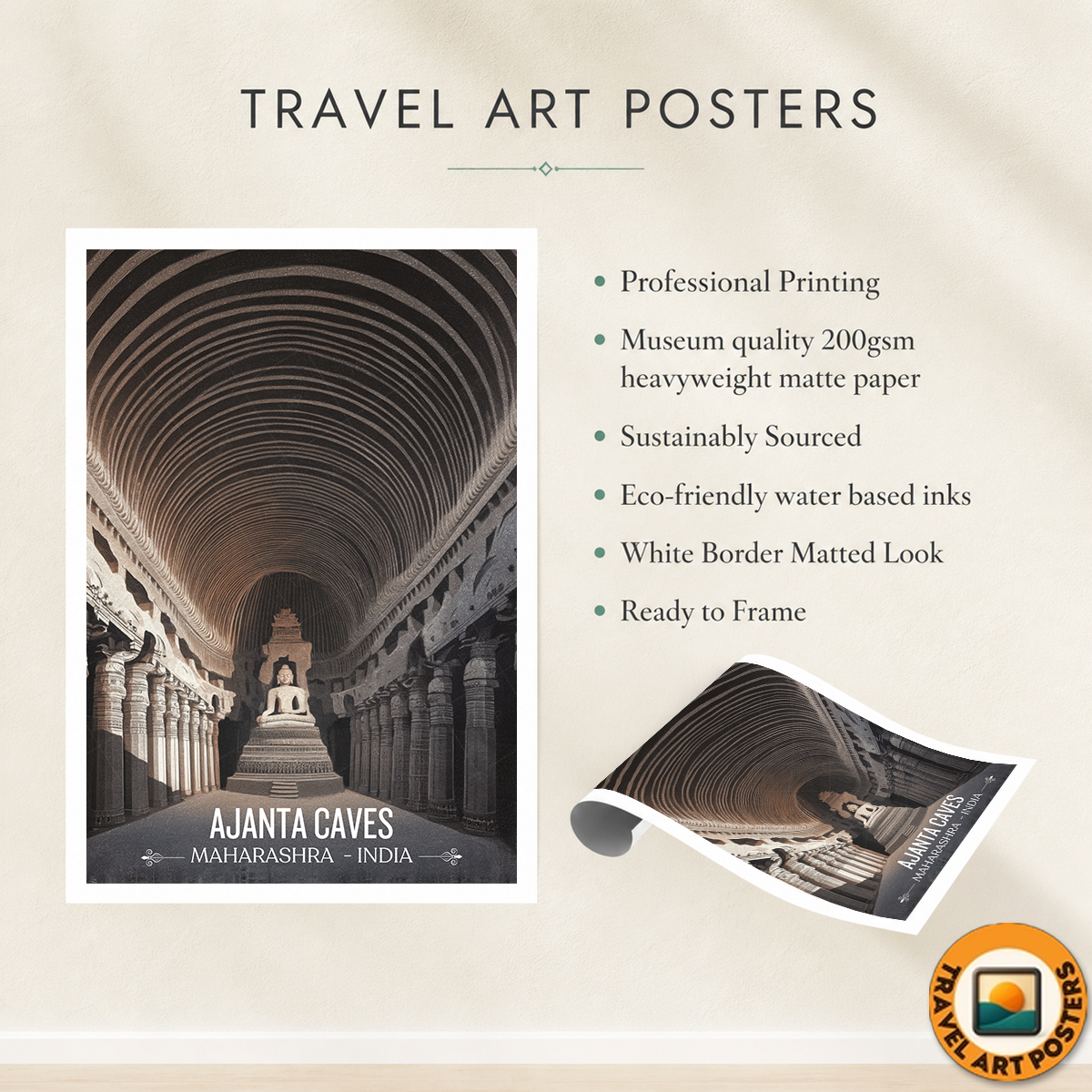 Ajanta Caves - Maharashra - India - Travel Wall Art Print - Art Print - Travel Art Poster