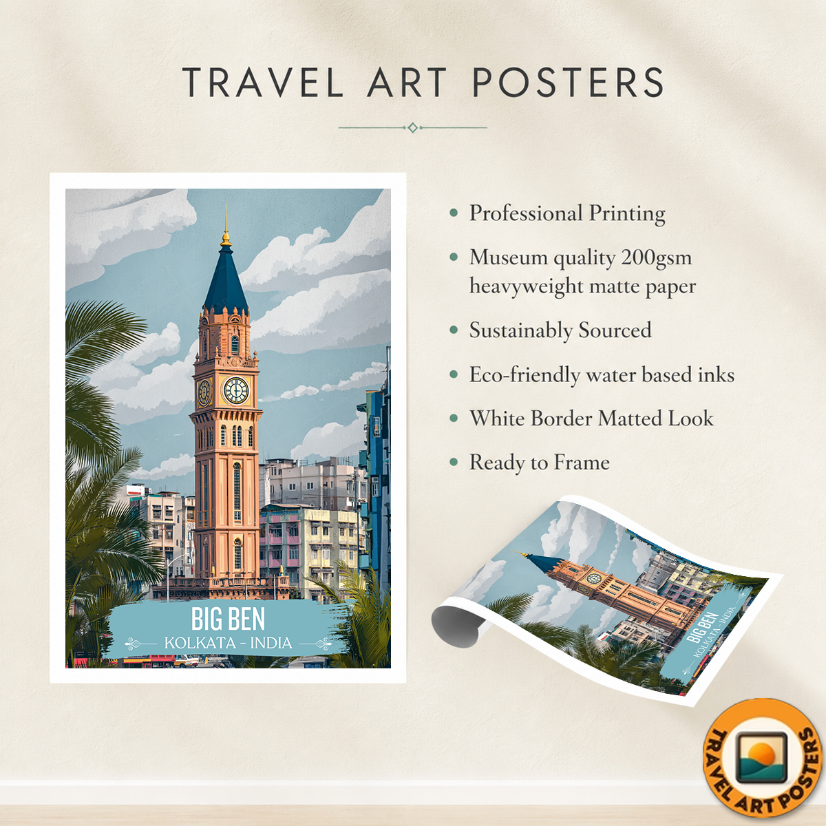 Big Ben - Kolkata - India - Travel Wall Art Print - Art Print - Travel Art Poster