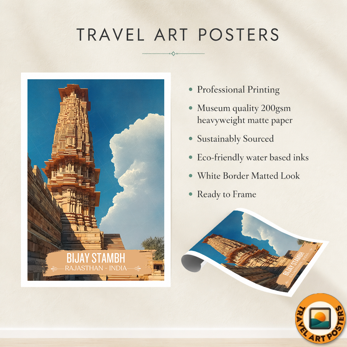 Bijay Stambh - Rajasthan - India - Travel Wall Art Print - Art Print - Travel Art Poster
