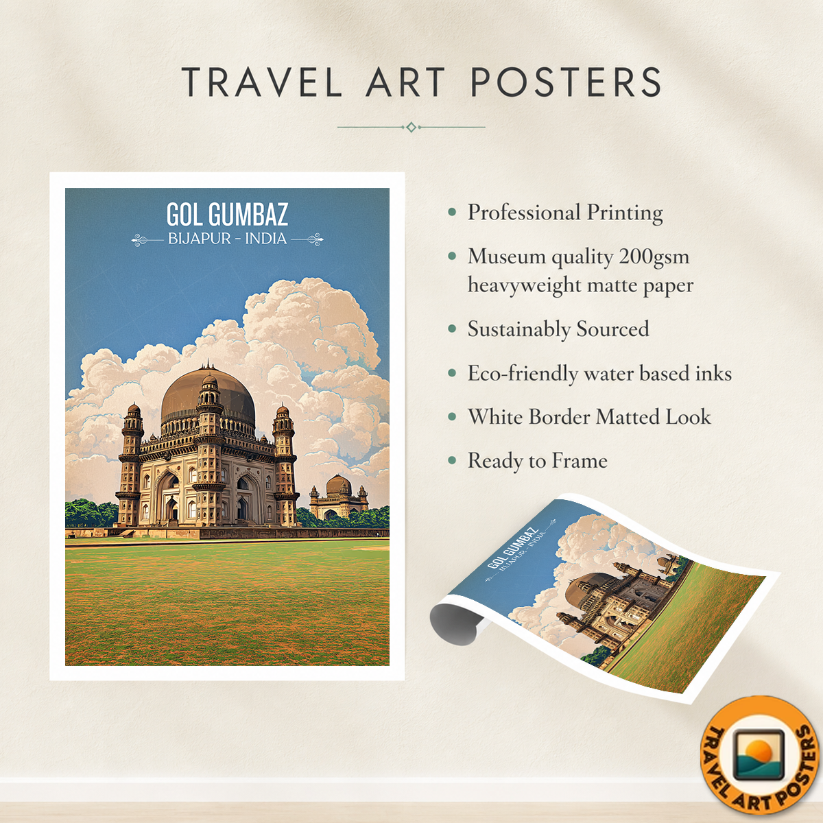 Gol Gumbaz - Karnataka - Travel Wall Art Print Poster - Art Print - Travel Art Poster