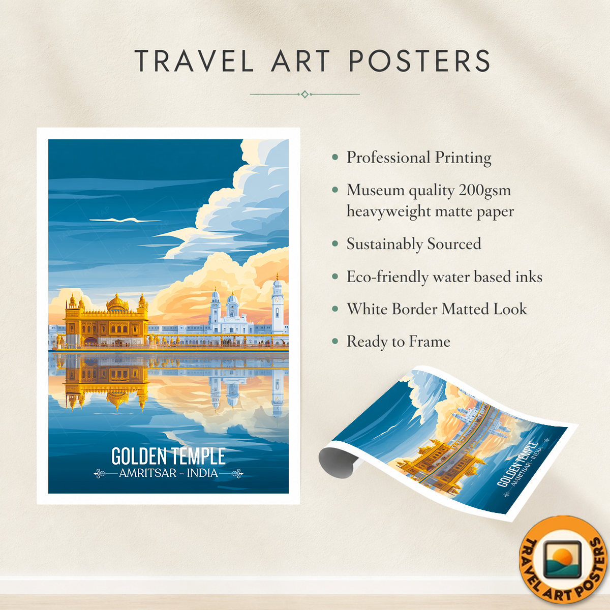 Golden Temple Harmandir Sahib - Amritsar - Travel Wall Art Print Poster - Art Print - Travel Art Poster