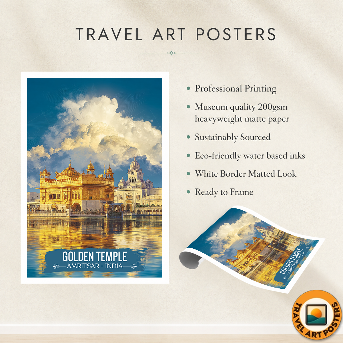 Golden Temple Sri Darbar Sahib - Amritsar - Travel Wall Art Print Poster - Art Print - Travel Art Poster