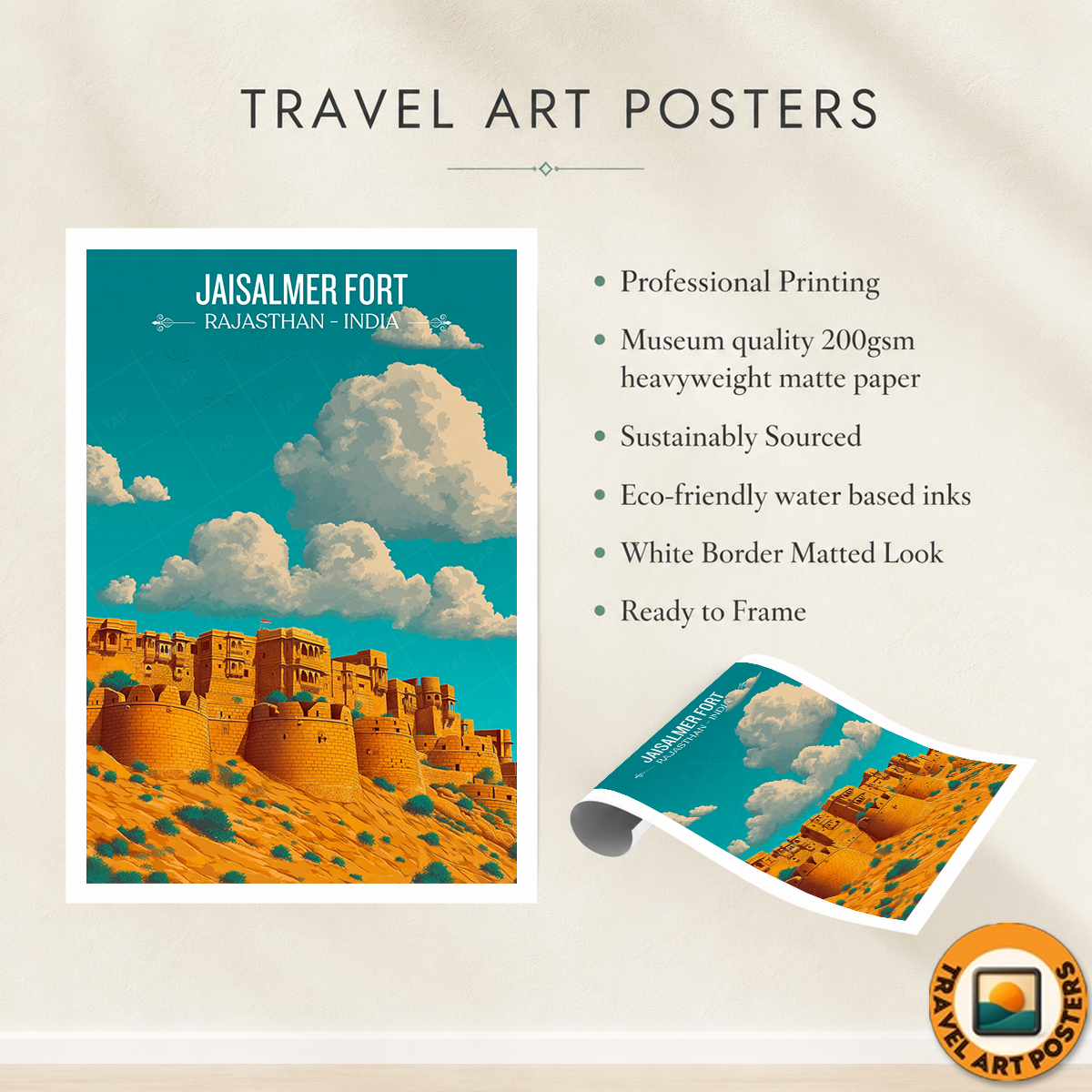 Jaisalmer Fort - Rajasthan - Travel Wall Art Print Poster - Art Print - Travel Art Poster
