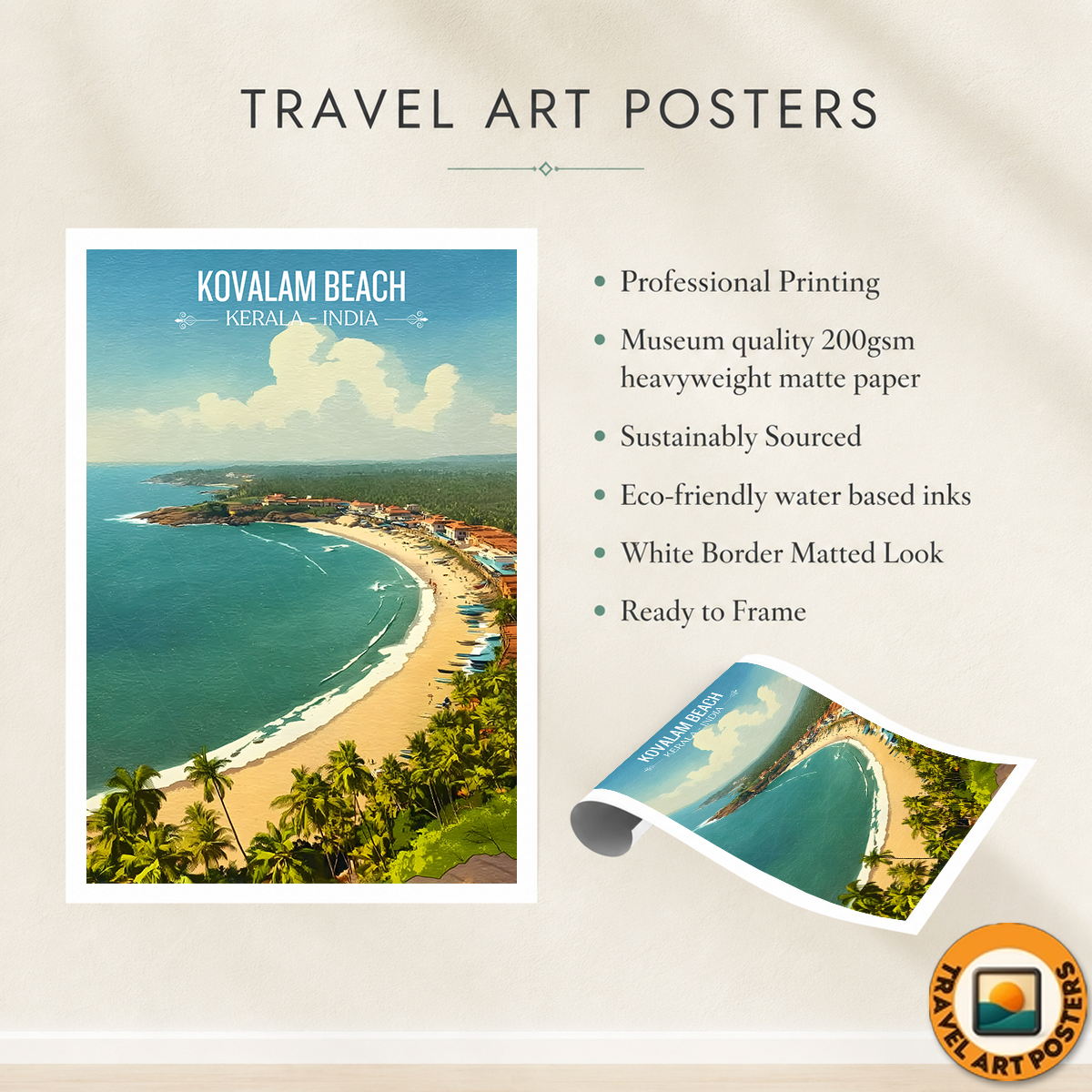 Kovalam Beach - Kerala - India - Travel Wall Art Print Poster - Art Print - Travel Art Poster