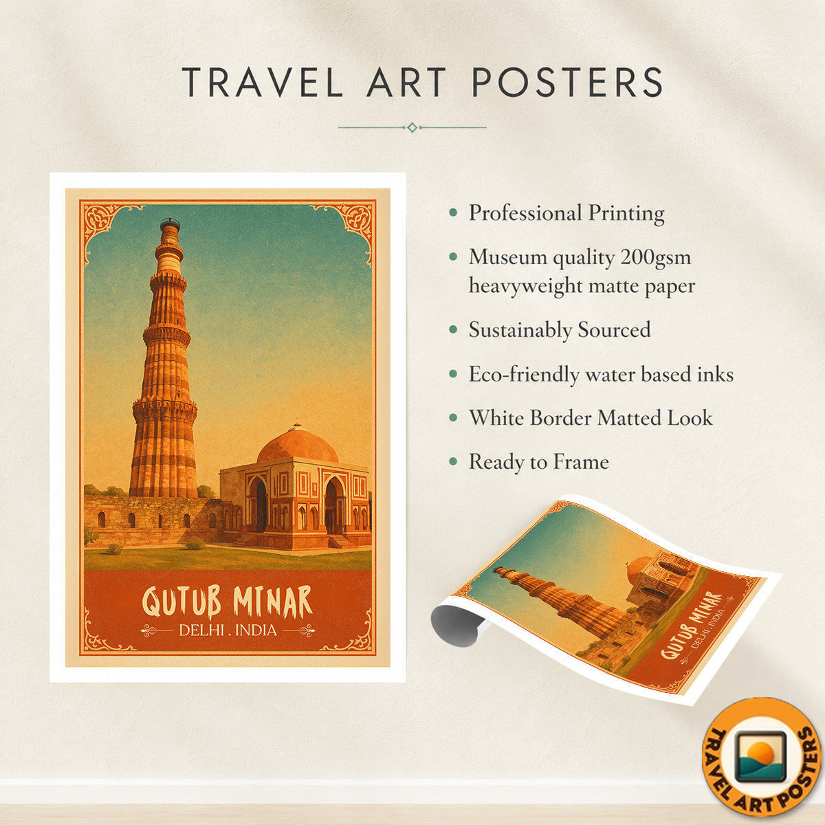 Qutub Minar - Delhi - India - Travel Wall Art Print Poster - Art Print - Travel Art Poster