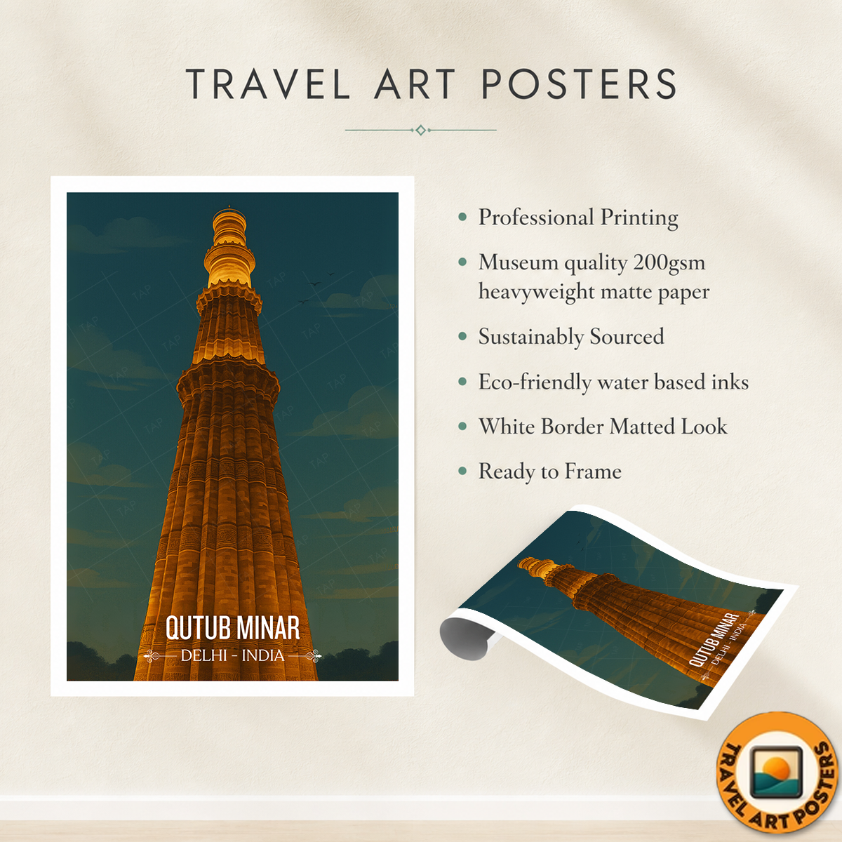 Qutb Minar Vijay Stambh - Delhi - India - Travel Wall Art Print Poster - Art Print - Travel Art Poster