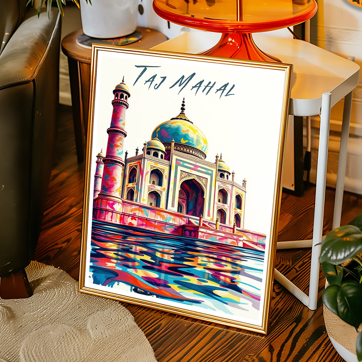 Taj Mahal Symbol of Love - Agra - India - Travel Wall Art Print Poster - Art Print - Travel Art Poster