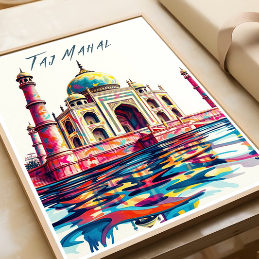 Taj Mahal Symbol of Love - Agra - India - Travel Wall Art Print Poster - Art Print - Travel Art Poster