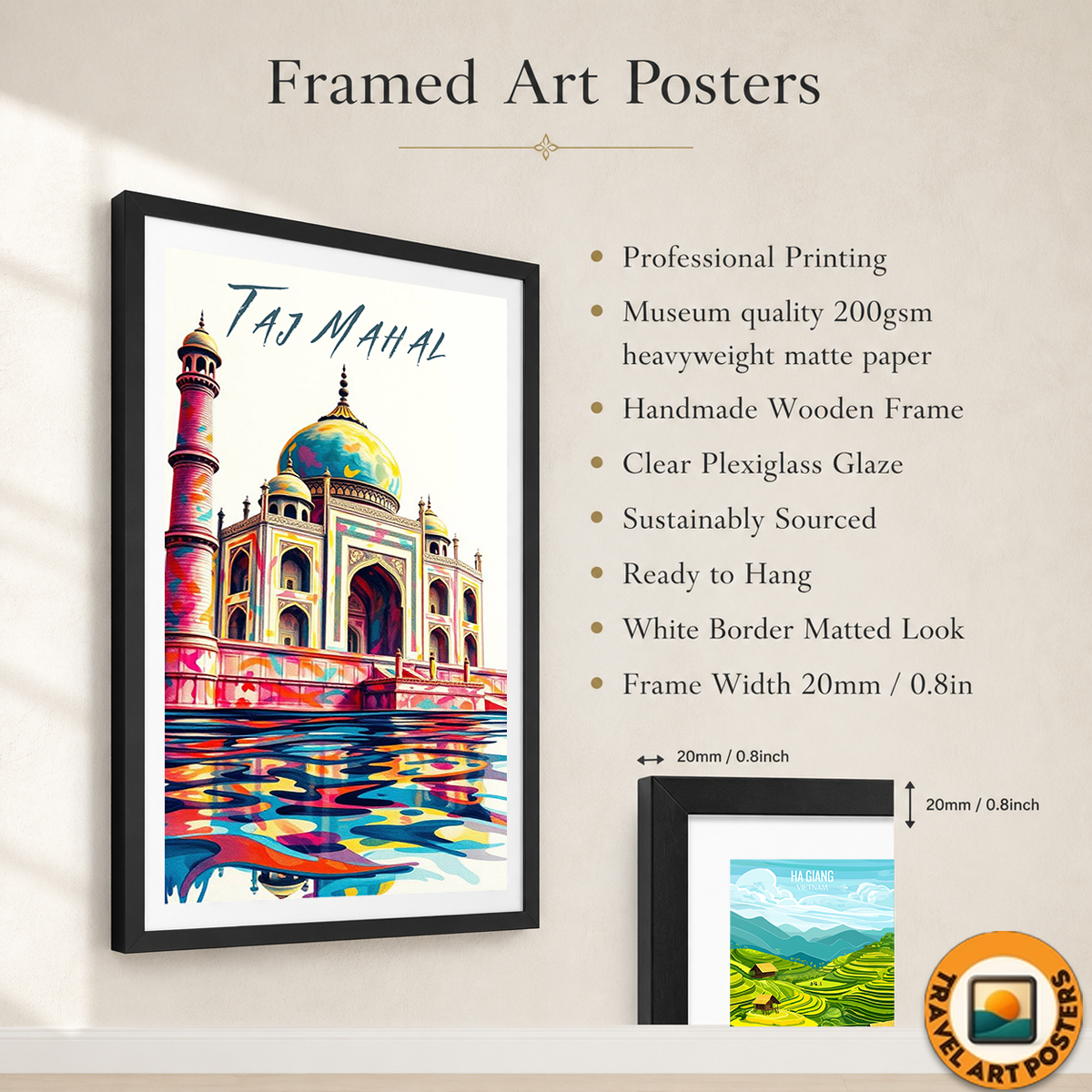 Taj Mahal Symbol of Love - Agra - India - Travel Wall Art Print Poster - Art Print - Travel Art Poster