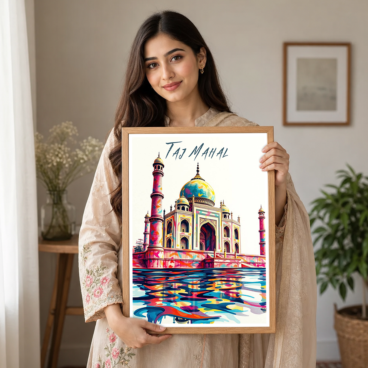 Taj Mahal Symbol of Love - Agra - India - Travel Wall Art Print Poster - Art Print - Travel Art Poster