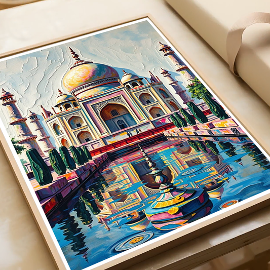 Colourful Taj Mahal - Agra - India - Travel Wall Art Print Poster - Art Print - Travel Art Poster