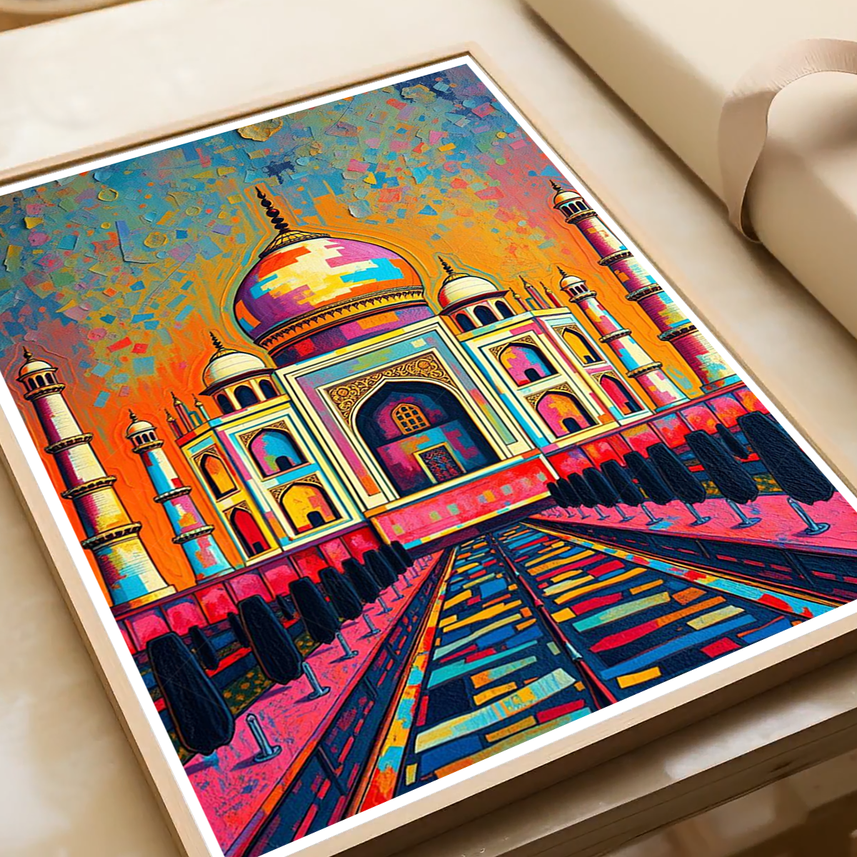 Taj Mahal Patch Style - Agra - India - Travel Wall Art Print Poster - Art Print - Travel Art Poster