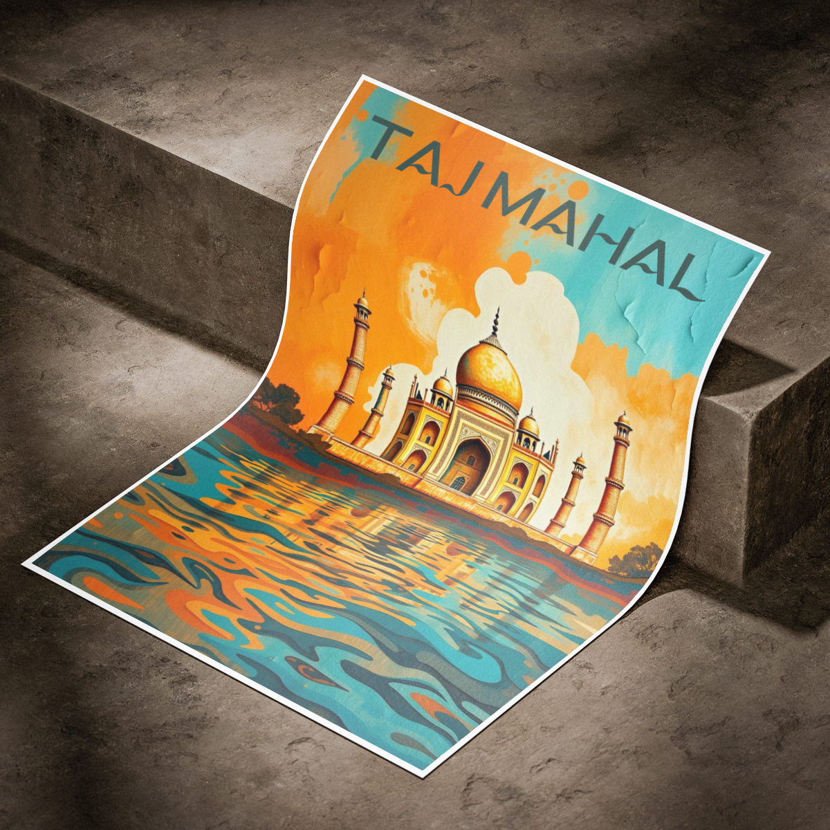Taj Mahal Wavy Style - Agra - India - Travel Wall Art Print Poster - Art Print - Travel Art Poster