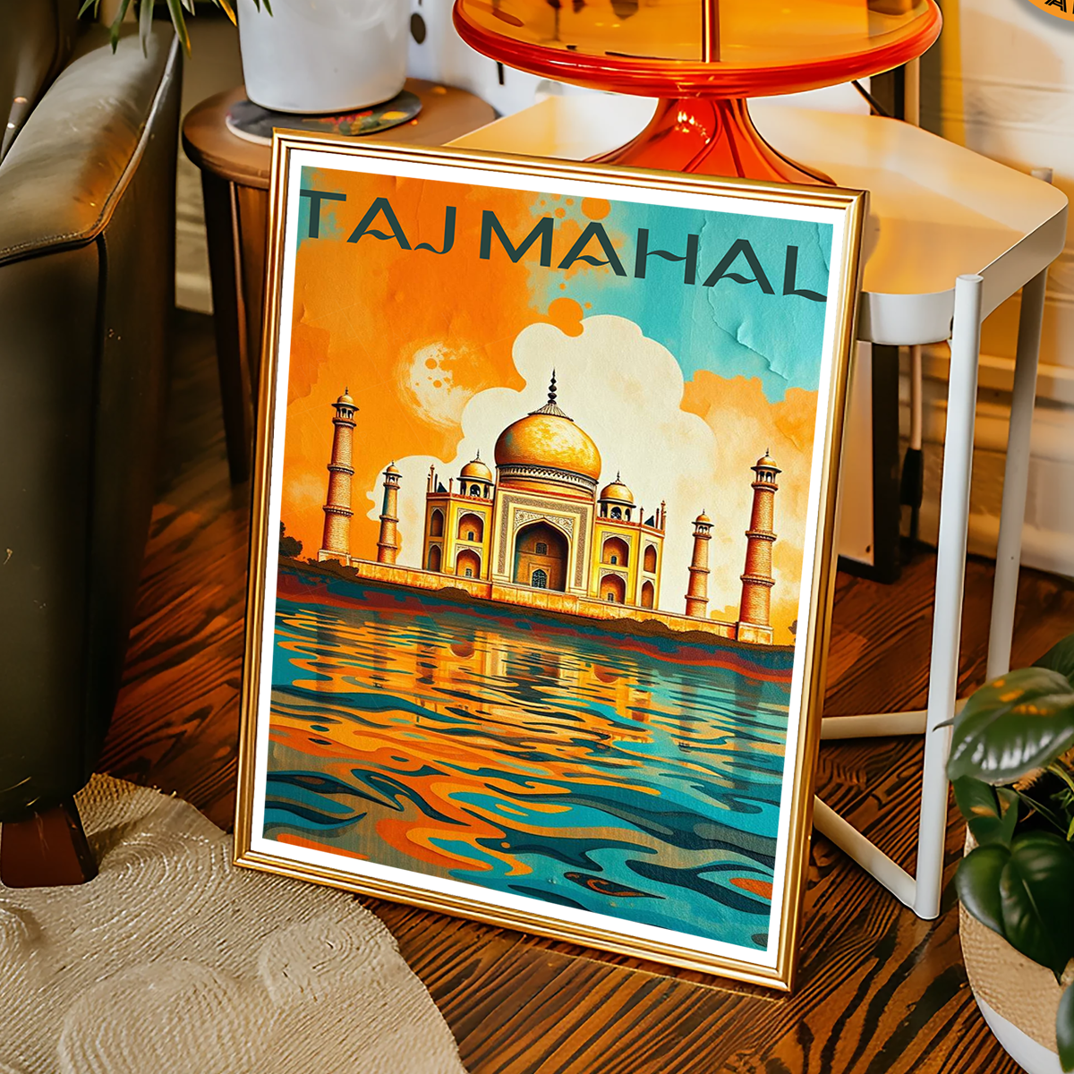Taj Mahal Wavy Style - Agra - India - Travel Wall Art Print Poster - Art Print - Travel Art Poster