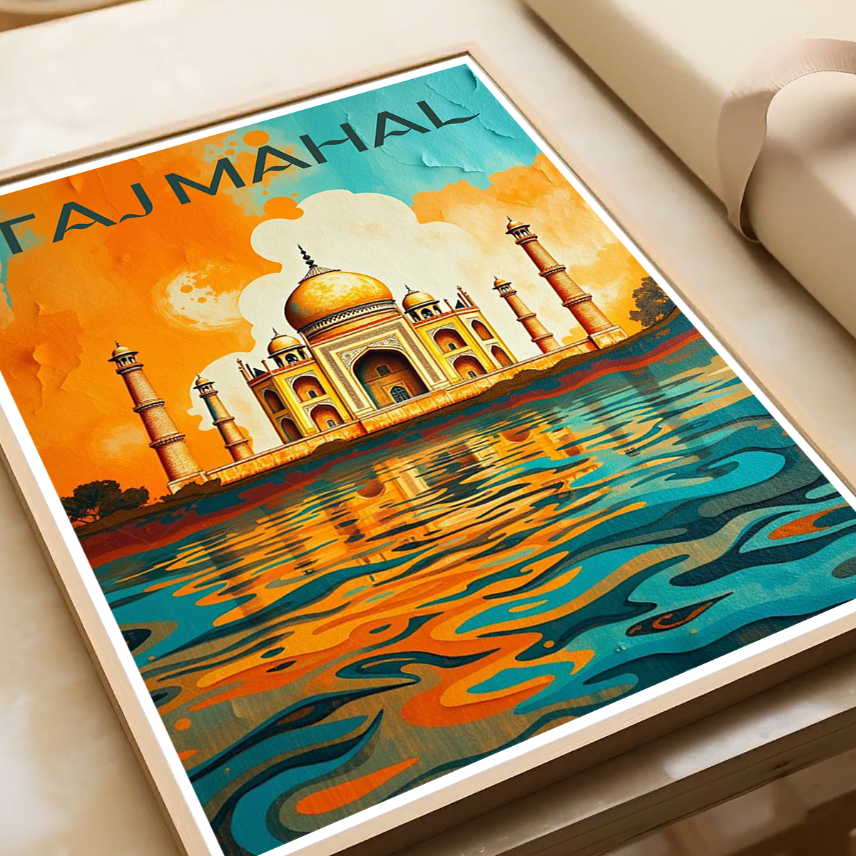 Taj Mahal Wavy Style - Agra - India - Travel Wall Art Print Poster - Art Print - Travel Art Poster