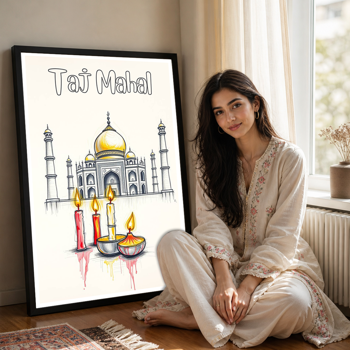 Taj Mahal with Candles - Agra - India - Travel Wall Art Print Poster - Art Print - Travel Art Poster