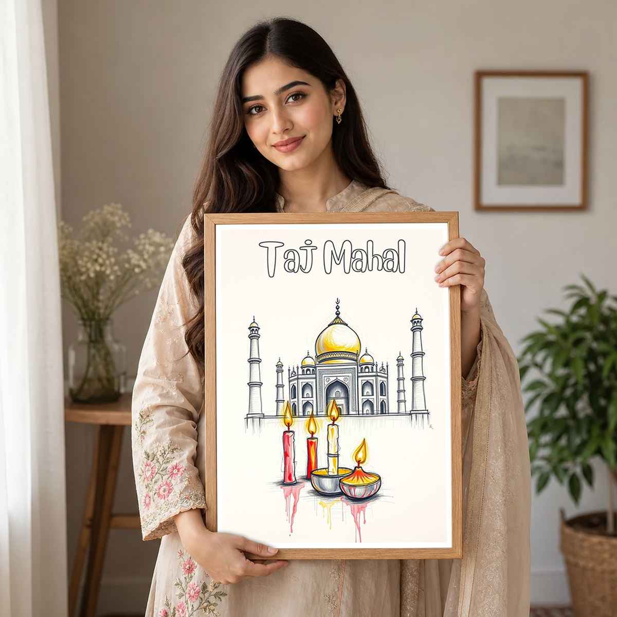 Taj Mahal with Candles - Agra - India - Travel Wall Art Print Poster - Art Print - Travel Art Poster