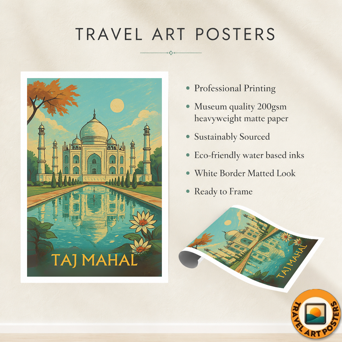 Taj Mahal - Agra - Indian - Travel Wall Art Print Poster - Art Print - Travel Art Poster