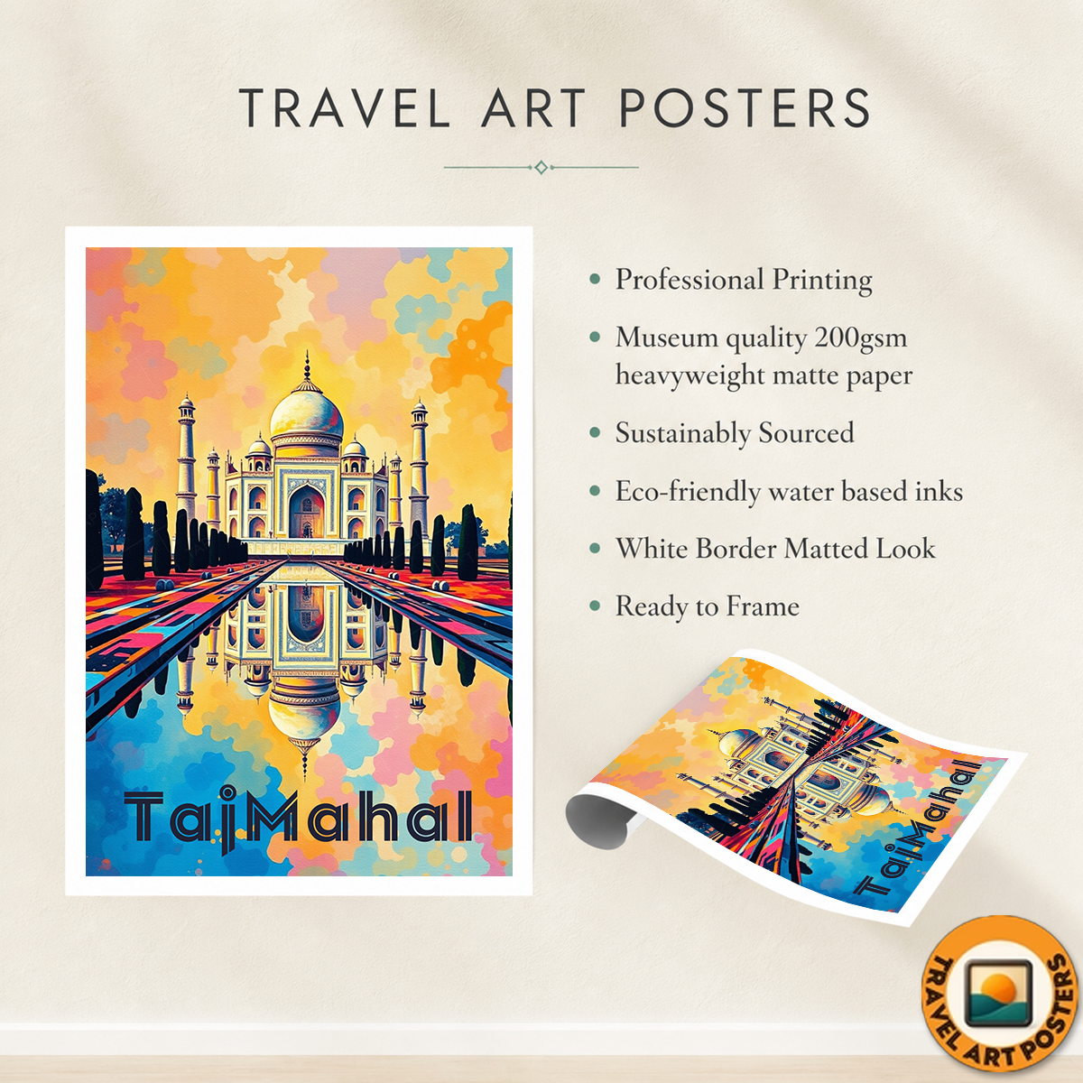 The Taj White Pearl - Agra - India - Travel Wall Art Print Poster - Art Print - Travel Art Poster