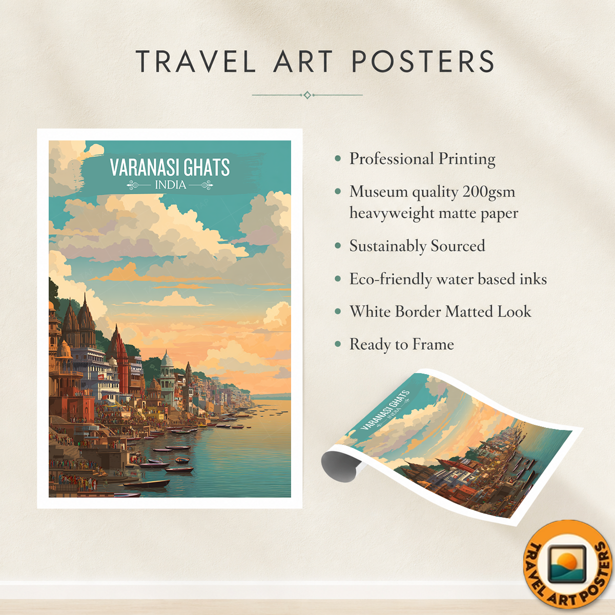 Vibrant Varanasi Ghats - Uttar Paradesh - India - Travel Wall Art Print Poster - Art Print - Travel Art Poster
