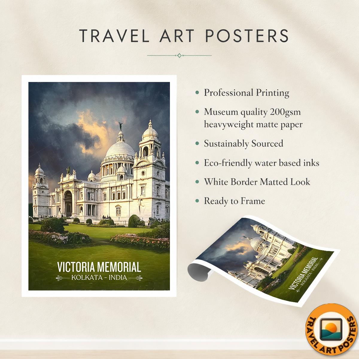 Victoria Memorial - Kolkata - India - Travel Wall Art Print Poster - Art Print - Travel Art Poster