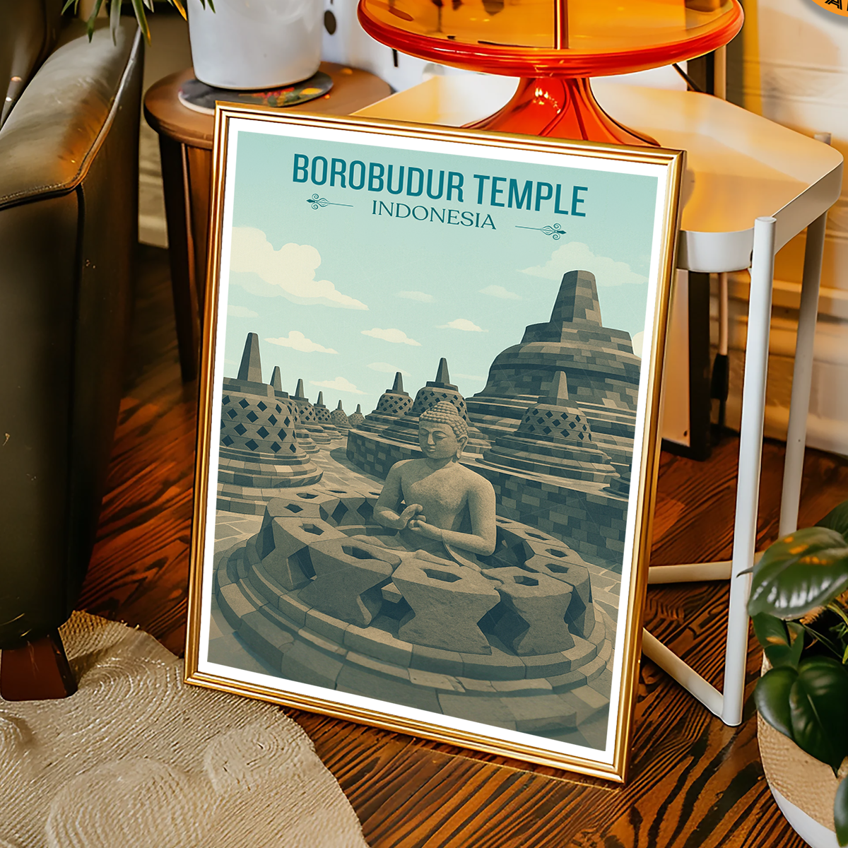 Borobudur Temple - Indonesia - Travel Art Wall Deco Poster - Art Print - Travel Art Poster