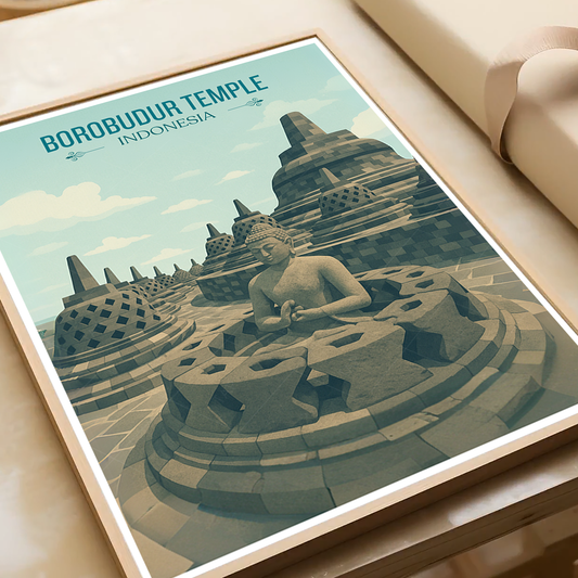 Borobudur Temple - Indonesia - Travel Art Wall Deco Poster - Art Print - Travel Art Poster