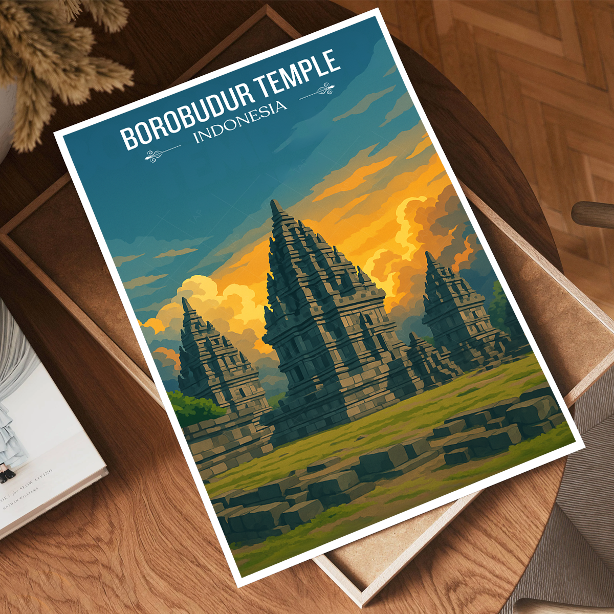 Borobudur Temples - Indonesia - Travel Art Wall Deco Poster - Art Print - Travel Art Poster