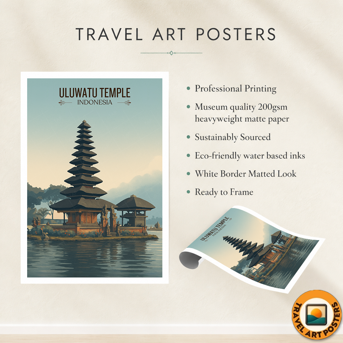 Uluwatu Temple - Indonesia - Travel Art Wall Deco Poster - Art Print - Travel Art Poster