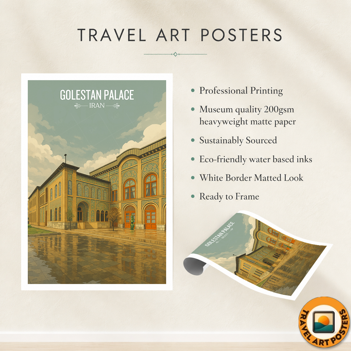 Golestan Palace - Iran - Travel Art Wall Deco Poster - Art Print - Travel Art Poster