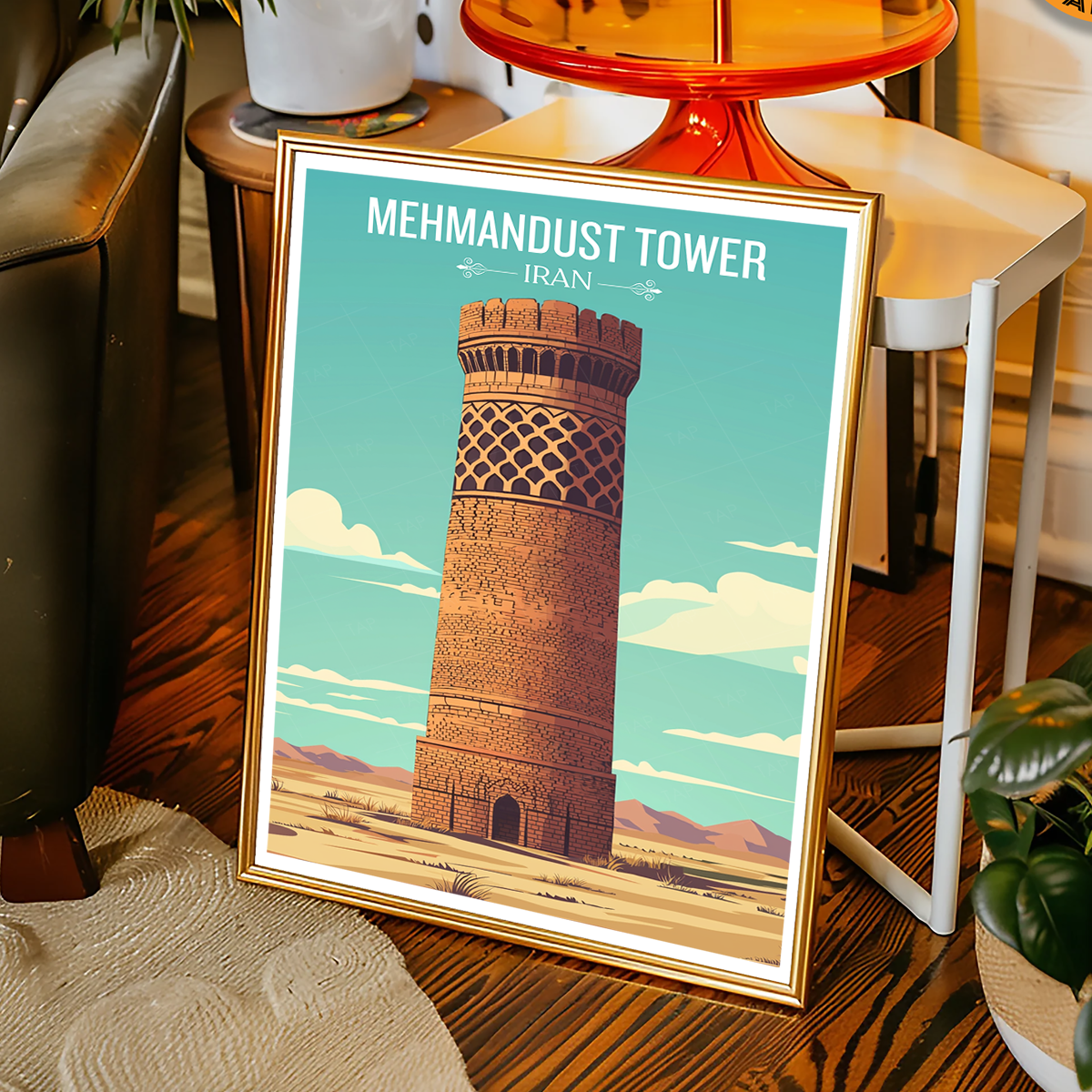 Mehmandust Tower - Iran - Travel Art Wall Deco Poster - Art Print - Travel Art Poster