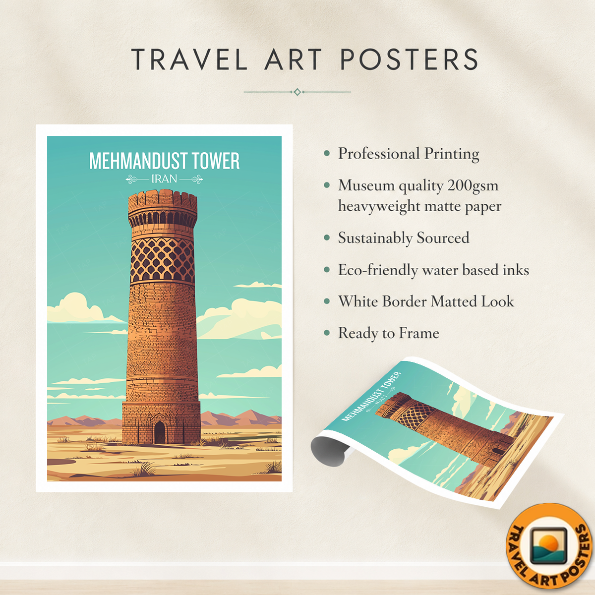 Mehmandust Tower - Iran - Travel Art Wall Deco Poster - Art Print - Travel Art Poster