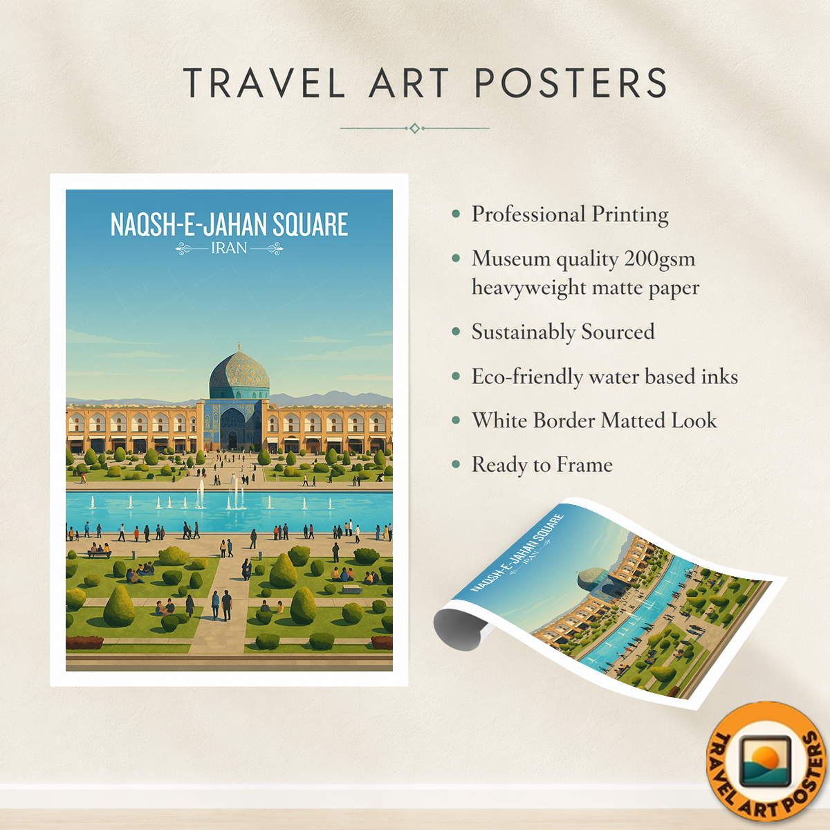 Naqsh-e-Jahan Square - Isfahan - Iran - Travel Art Wall Deco Poster - Art Print - Travel Art Poster