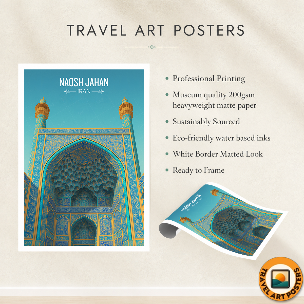 Naqsh-e-Jahan - Iran - Travel Art Wall Deco Poster - Art Print - Travel Art Poster