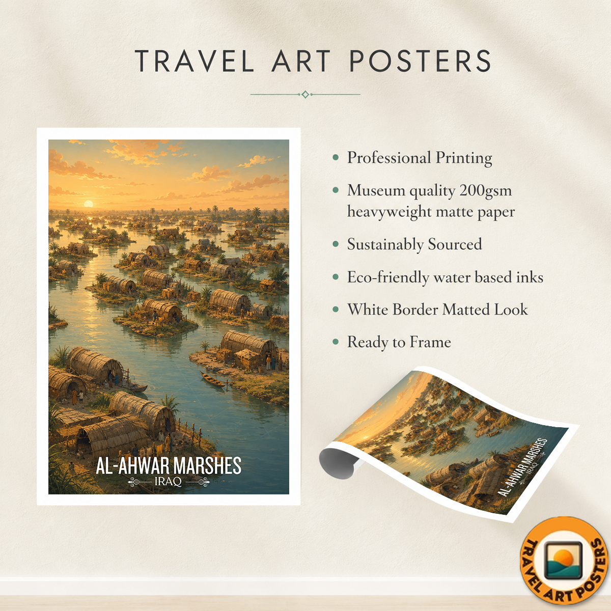 Al-Ahwar Marshes - Iraq - Travel Art Wall Deco Poster - Art Print - Travel Art Poster