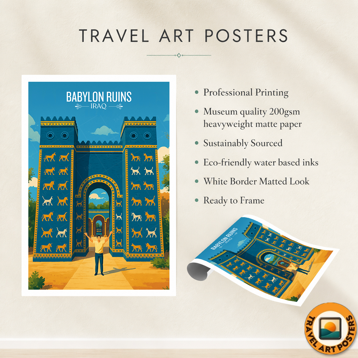 Babylon Ruins - Iraq - Travel Art Wall Deco Poster - Art Print - Travel Art Poster
