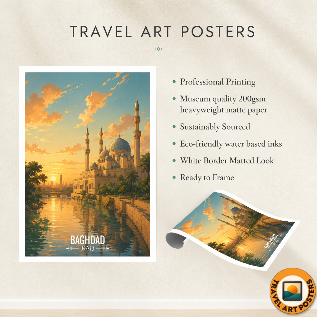 Baghdad Sunet - Iraq - Travel Art Wall Deco Poster - Art Print - Travel Art Poster