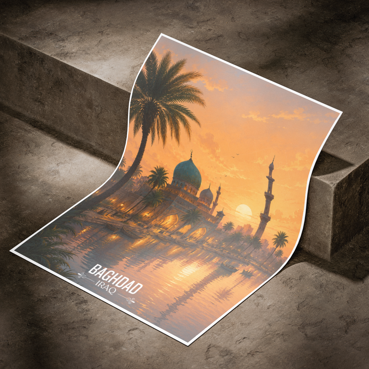 Baghdad Mosque - Iraq - Travel Art Wall Deco Poster - Art Print - Travel Art Poster