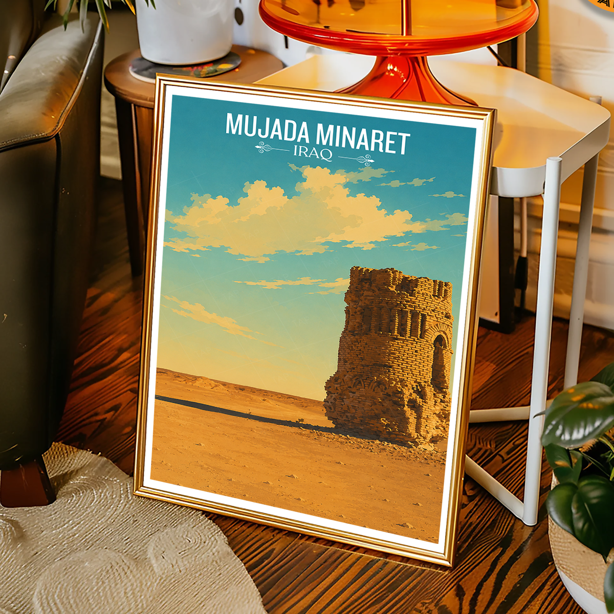 Mujada Minaret - Iraq - Travel Art Wall Deco Poster - Art Print - Travel Art Poster