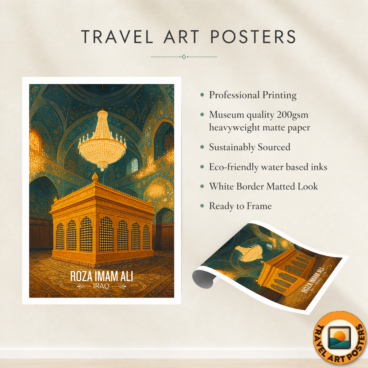 Roza Imam Ali - Iraq - Travel Art Wall Deco Poster - Art Print - Travel Art Poster