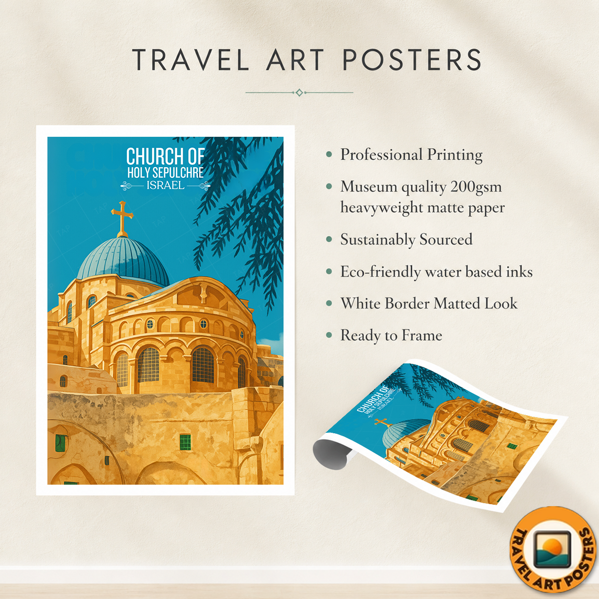 Church of Holy Sepulchre - Israel - Travel Art Wall Deco Poster - Art Print - Travel Art Poster