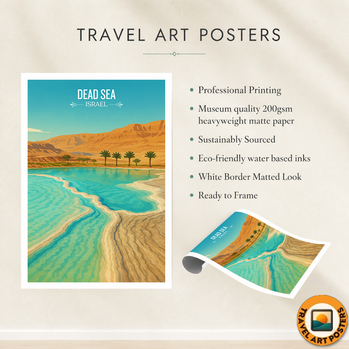 Dead Sea - Israel - Travel Art Wall Deco Poster - Art Print - Travel Art Poster